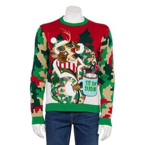 Celebrate Together Red Green Camouflage Reindeern Ugly Christmas Sweater NEW 2XL